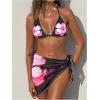 imageWomens 3 Piece Floral Graphic Bathing Suit Halter Triangle String Bikini with Cover Up SarongV