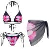 imageWomens 3 Piece Floral Graphic Bathing Suit Halter Triangle String Bikini with Cover Up SarongV
