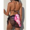 imageWomens 3 Piece Floral Graphic Bathing Suit Halter Triangle String Bikini with Cover Up SarongV