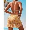 imageWomens 3 Piece Floral Print Halter Triangle Swimsuit Ruffle Cheeky String Bathing Suit with Cover UpYellow
