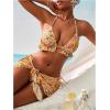 imageWomens 3 Piece Floral Print Halter Triangle Swimsuit Ruffle Cheeky String Bathing Suit with Cover UpYellow