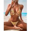 imageWomens 3 Piece Floral Print Halter Triangle Swimsuit Ruffle Cheeky String Bathing Suit with Cover UpYellow