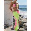 imageWomens 3 Piece Floral Swimsuit Halter Triangle String Bikini with Bodycon Beach Skirts Cover UpGreen Pink