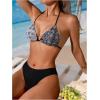imageWomens 3 Piece Paisley Bathing Suit Halter Triangle Tropical Swimsuit with Mesh Cover Up SkirtBlack