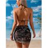 imageWomens 3 Piece Paisley Bathing Suit Halter Triangle Tropical Swimsuit with Mesh Cover Up SkirtBlack