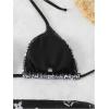 imageWomens 3 Piece Paisley Bathing Suit Halter Triangle Tropical Swimsuit with Mesh Cover Up SkirtBlack