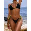 imageWomens 3 Piece Swimsuit Color Block String Bikini Sets Halter Triangle Bathing Suit Swimwear with Cover Up SkirtBlack