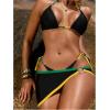 imageWomens 3 Piece Swimsuit Color Block String Bikini Sets Halter Triangle Bathing Suit Swimwear with Cover Up SkirtBlack
