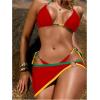 imageWomens 3 Piece Swimsuit Color Block String Bikini Sets Halter Triangle Bathing Suit Swimwear with Cover Up SkirtRed