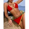 imageWomens 3 Piece Swimsuit Color Block String Bikini Sets Halter Triangle Bathing Suit Swimwear with Cover Up SkirtRed