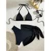 imageWomens 3 Piece Swimsuit Halter Tie Back Triangle String Bikini Set with Cover Up SkirtBlack