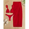 imageWomens 3 Piece Swimsuit Sets Tie Back Ruffle Bikini Triangle Bathing Suit with Split Beach SkirtsRed