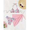 imageWomens 3 Piece Triangle Bikini Set Floral Boho Halter Swimsuit Bathing Suit with Cover Up SkirtPink