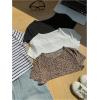 imageWomens 4 Pack Leopard Print Striped T Shirt Crewneck Short Sleeve Summer Crop TopMulticolor