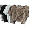 imageWomens 4 Pack Leopard Print Striped T Shirt Crewneck Short Sleeve Summer Crop TopMulticolor