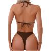 imageWomens Bikini Sets 2 Piece Pearl Triangle Tie Back Swim Suits Sexy Sleeveless Bathing Suit Coffee Brown Medium