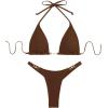 imageWomens Bikini Sets 2 Piece Pearl Triangle Tie Back Swim Suits Sexy Sleeveless Bathing Suit Coffee Brown Medium