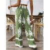 imageWomens Boho Graphic Wide Leg Pants Drawstring High Waisted Vacation Shirred TrousersGreen