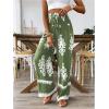 imageWomens Boho Graphic Wide Leg Pants Drawstring High Waisted Vacation Shirred TrousersGreen