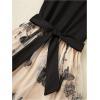 imageWomens Butterfly Mesh Bow Knot A Line Dress Short Sleeve Crewneck Summer Pleated Midi DressesBlack