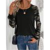 imageWomens Camo Print Long Sleeve Tee Tops Casual Crewneck Tees Shirts Casual Fall T ShirtBlack