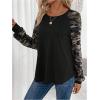 imageWomens Camo Print Long Sleeve Tee Tops Casual Crewneck Tees Shirts Casual Fall T ShirtBlack