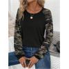 imageWomens Camo Print Long Sleeve Tee Tops Casual Crewneck Tees Shirts Casual Fall T ShirtBlack