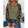 imageWomens Camo Print Long Sleeve Tee Tops Casual Crewneck Tees Shirts Casual Fall T ShirtGreen