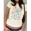 imageWomens Cartoon Graphic Tees Short Sleeve Crewneck Cute Crop Tops Summer T Shirts TrendyApricot
