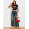 imageWomens Cherry Leopard T Shirts Crew Neck Short Sleeve Graphic Tees Slim Fit Crop TopsBlack and Red Cherry