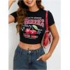 imageWomens Cherry Leopard T Shirts Crew Neck Short Sleeve Graphic Tees Slim Fit Crop TopsBlack and Red Cherry