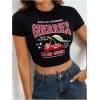 imageWomens Cherry Leopard T Shirts Crew Neck Short Sleeve Graphic Tees Slim Fit Crop TopsBlack and Red Cherry
