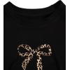 imageWomens Cherry Leopard T Shirts Crew Neck Short Sleeve Graphic Tees Slim Fit Crop TopsBow Black