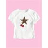 imageWomens Cherry Leopard T Shirts Crew Neck Short Sleeve Graphic Tees Slim Fit Crop TopsStar White