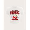 imageWomens Cherry Leopard T Shirts Crew Neck Short Sleeve Graphic Tees Slim Fit Crop TopsWhite and Red