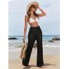 imageWomens Cover Up Beach Pants Hollow Out Drawstring High Elastic Waist Swimsuit Beach Cover Up Pants Black Solid XLarge