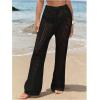 imageWomens Cover Up Beach Pants Hollow Out Drawstring High Elastic Waist Swimsuit Beach Cover Up Pants Black Solid XLarge