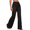imageWomens Cover Up Beach Pants Hollow Out Drawstring High Elastic Waist Swimsuit Beach Cover Up Pants Black Solid XLarge