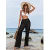 imageWomens Cover Up Beach Pants Hollow Out Drawstring High Elastic Waist Swimsuit Beach Cover Up Pants Black Solid XLarge