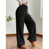 imageWomens Drawstring High Waisted Fuzzy Pants Cozy Wide Leg Casual Lounge TrousersBlack