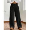 imageWomens Drawstring High Waisted Fuzzy Pants Cozy Wide Leg Casual Lounge TrousersBlack