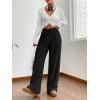 imageWomens Drawstring High Waisted Fuzzy Pants Cozy Wide Leg Casual Lounge TrousersBlack