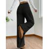 imageWomens Drawstring High Waisted Fuzzy Pants Cozy Wide Leg Casual Lounge TrousersBlack