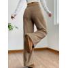 imageWomens Drawstring High Waisted Fuzzy Pants Cozy Wide Leg Casual Lounge TrousersBrown