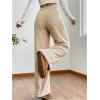 imageWomens Drawstring High Waisted Fuzzy Pants Cozy Wide Leg Casual Lounge TrousersKhaki