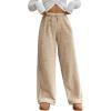 imageWomens Drawstring High Waisted Fuzzy Pants Cozy Wide Leg Casual Lounge TrousersKhaki