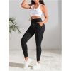 imageWomens Drawstring High Waisted Workout Leggings Casual Skinny Yoga Pants with PocketsBlack