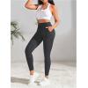 imageWomens Drawstring High Waisted Workout Leggings Casual Skinny Yoga Pants with PocketsDark Grey