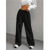 imageWomens Drawstring Waist Wide Leg Pants Trousers Casual Loose Sports SweatpantsBlack