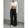 imageWomens Drawstring Waist Wide Leg Pants Trousers Casual Loose Sports SweatpantsBlack